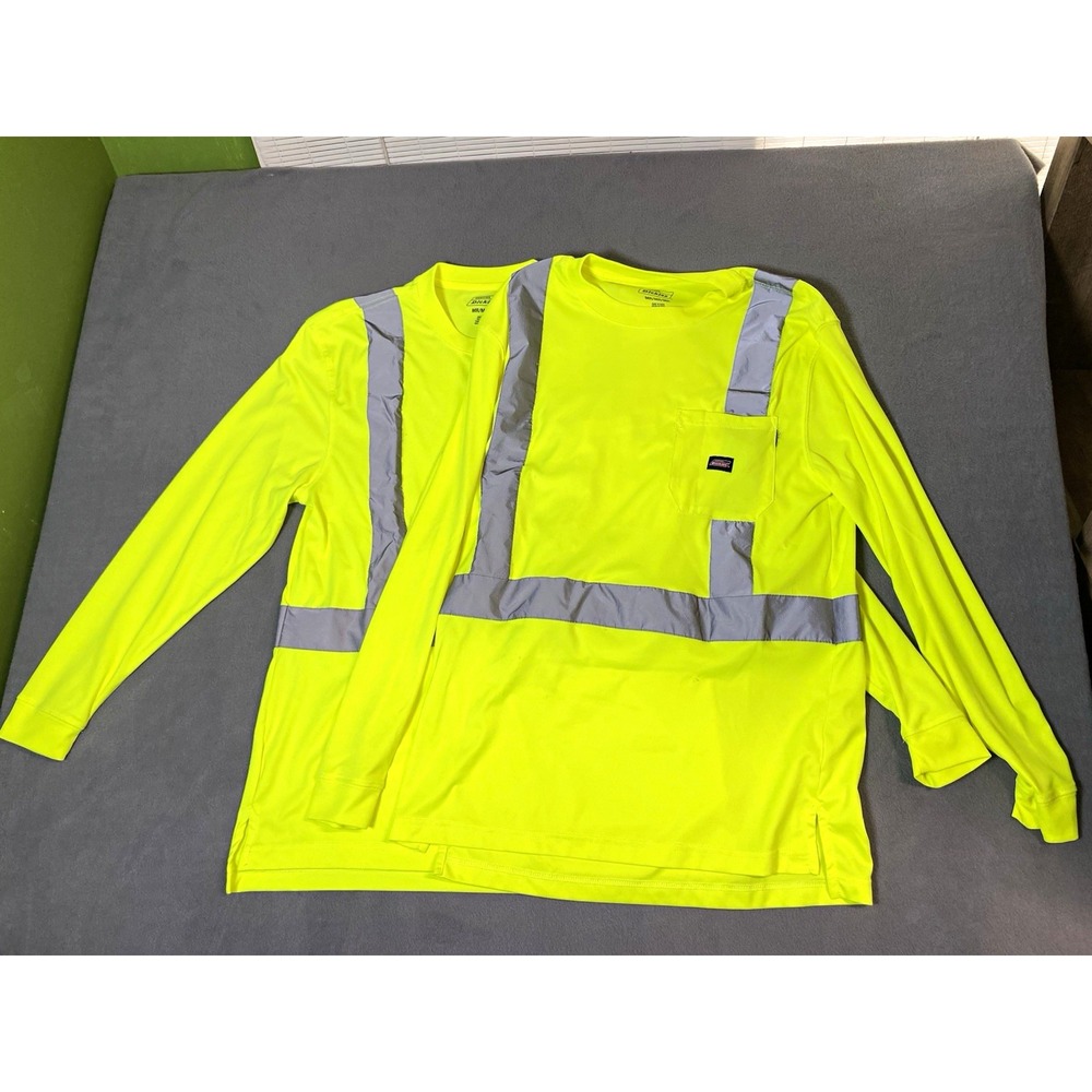 Dickies Hi-Vis Yellow/Gray Reflective Long Sleeve Safety Shirt, Size M lot of 2